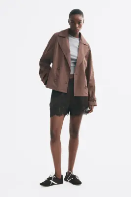 Trench-coat court avec ceinture à nouer - Taupe foncé