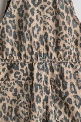 Patterned denim dungarees - Beige clair/imprimé léopard