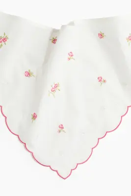 Foulard de tête brodé - Crème/fleuri