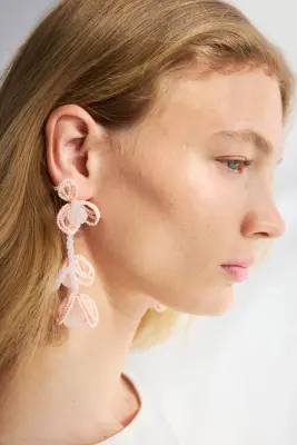 Boucles d'oreilles fleurs avec perles fantaisie - Rose clair