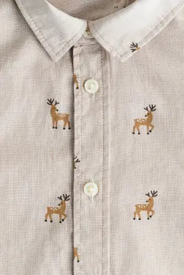 Chemise en coton à motif - Beige clair/rennes