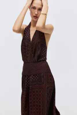 Robe longue avec dos nu - Bordeaux/motif