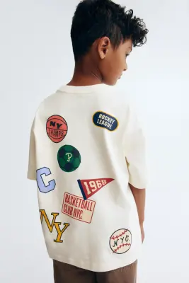 T-shirt oversize en coton imprimé - Crème/NYC