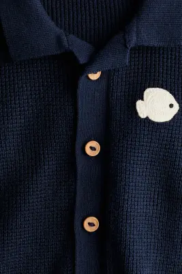 2-piece cotton waffle-knit set - Bleu marine/poisson