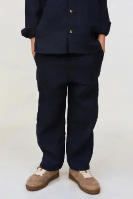 Pantalon en lin - Bleu marine