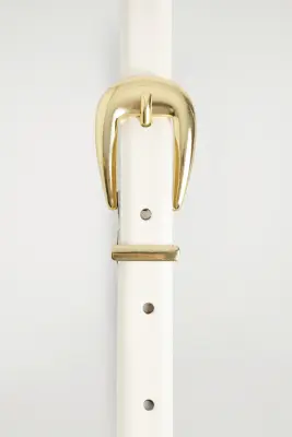 CEINTURE EN CUIR À BOUCLE SCULPTÉE - BLANC / OR