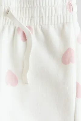 Pantalon jogger à l'intérieur brossé - Blanc/cœurs