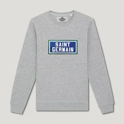 SWEAT-SHIRT COTON BIO BRODÉ - SAINT GERMAIN - GRIS