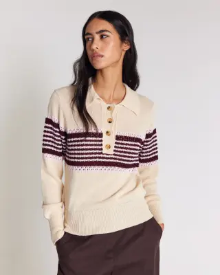 Pull Elodie écru rayures bordeaux