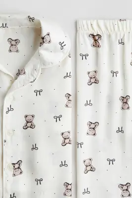 Printed satin pyjamas - Blanc/nounours