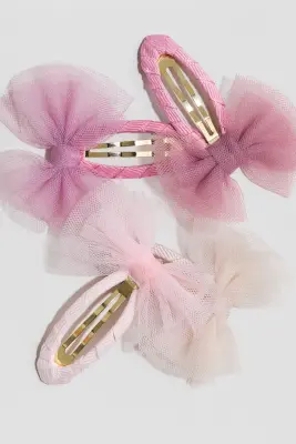 Lot de 4 barrettes avec application - Rose ancien foncé/beige clair