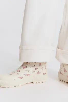 Bottes en caoutchouc doublées de polaire - Crème/fleuri