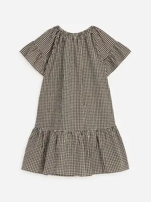Robe à volants en mousseline de coton - Blanc cassé/Noir