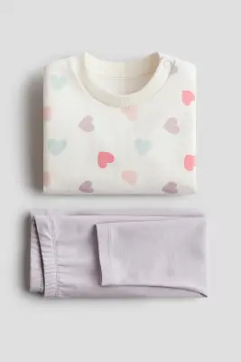 Ensemble 2 pièces avec sweat et legging - Violet clair/cœurs
