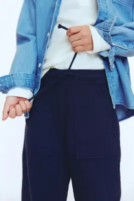 Pantalon à cordon en mousseline - Bleu marine