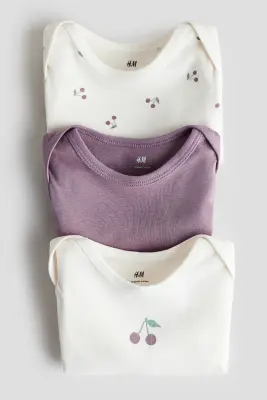 Lot de 3 bodies en jersey imprimé - Violet/cerises