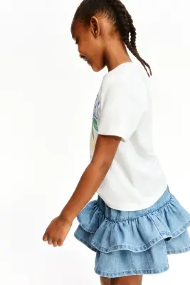 Jupe à étages en denim - Bleu denim