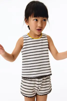 Top en pointelle de coton - Blanc/rayures noires