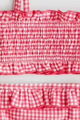 Maillot deux pièces volanté - Rose framboise/carreaux