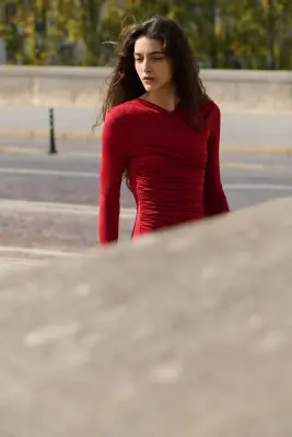 Robe en jersey à effet drapé - Rouge