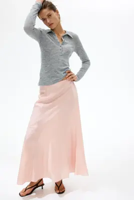 Jupe maxi en satin - Rose pêche