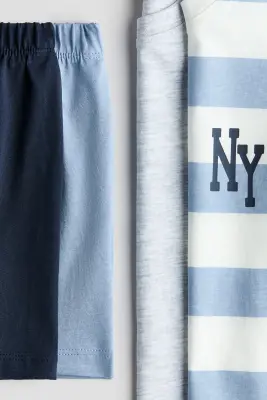 Lot de 2 pyjamas imprimés en coton - Bleu clair/NY