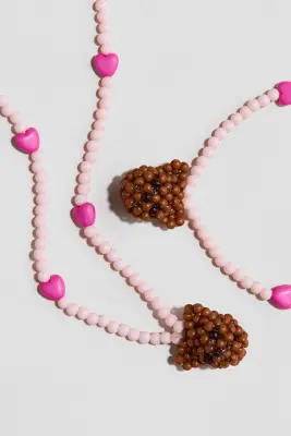 Parure de bijoux 2 pièces avec perles fantaisie - Rose pâle/nounours