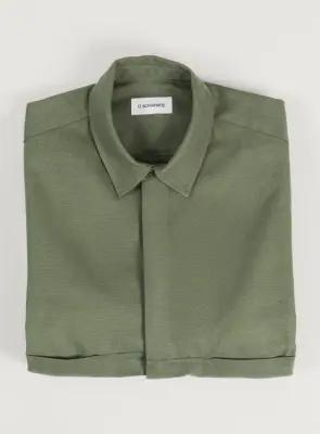 Overshirt with Front Cuts in Olive Canvas