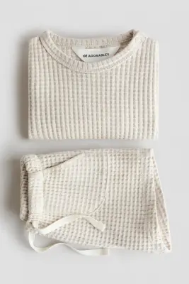 Ensemble 2 pièces en coton gaufré - Beige clair