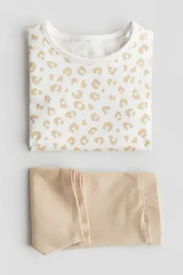 Ensemble 2 pièces en jersey de coton - Beige/imprimé léopard