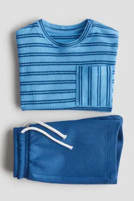 Ensemble 2 pièces avec T-shirt et short - Bleu/rayé