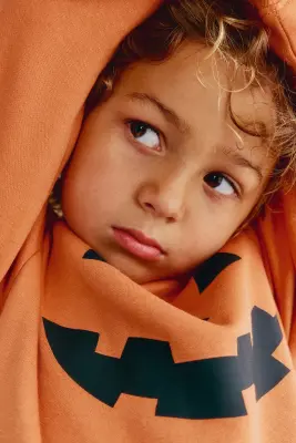 Sweat imprimé avec intérieur brossé - Orange/citrouille d'Halloween