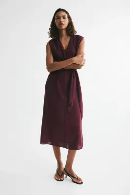 Robe sans manches avec détail croisé - Rouge prune foncé