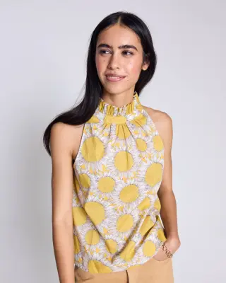 Top Leonora imprimé Liberty tournesols jaune