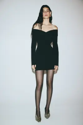 Robe épaules nues à effet croisé - Noir