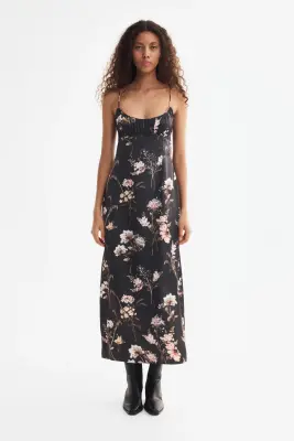 Robe imprimée à bretelles fines - Noir/fleuri