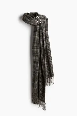 Écharpe plaid avec détail en métal - Beige/carreaux