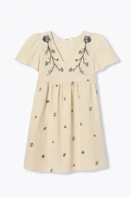 Robe brodée en gaze de coton