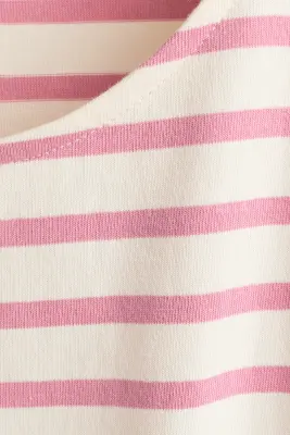 Top en jersey de coton - Beige clair/rayures roses