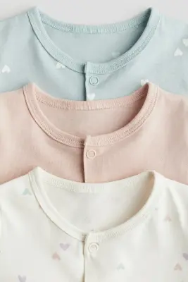 Lot de 3 pyjamas en coton - Turquoise/cœurs