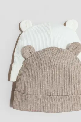 Lot de 2 bonnets à oreilles - Beige/crème