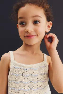 Ensemble 2 pièces en pointelle de coton - Beige clair/rayé