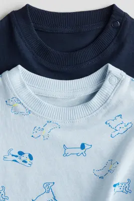 Lot de 2 T-shirts en coton - Bleu/chiens