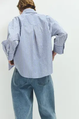 Chemise courte en popeline - Bleu/rayé