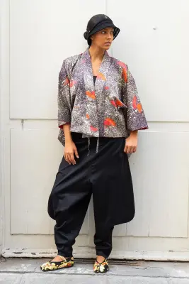 Veste kimono en soie Eventail