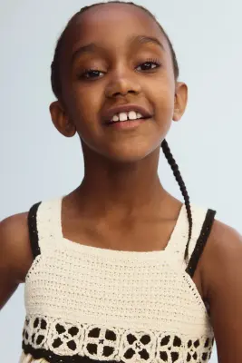 Robe en mousseline avec détail façon crochet - Crème