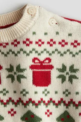 Pull en maille jacquard - Blanc/sapins de Noël