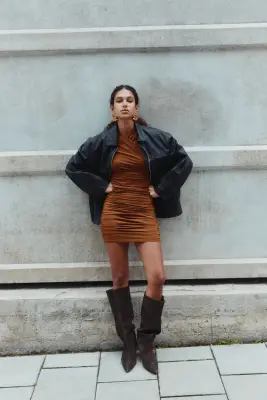 Robe en jersey à effet drapé - Marron
