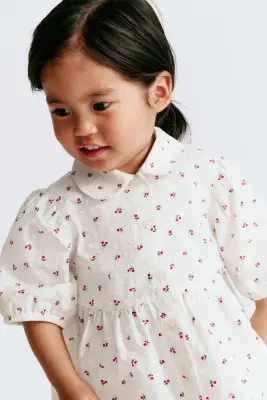 Blouse évasée en coton - Blanc/fleuri