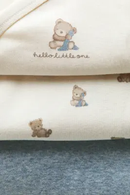 Lot de 3 bodies croisés - Bleu clair/nounours